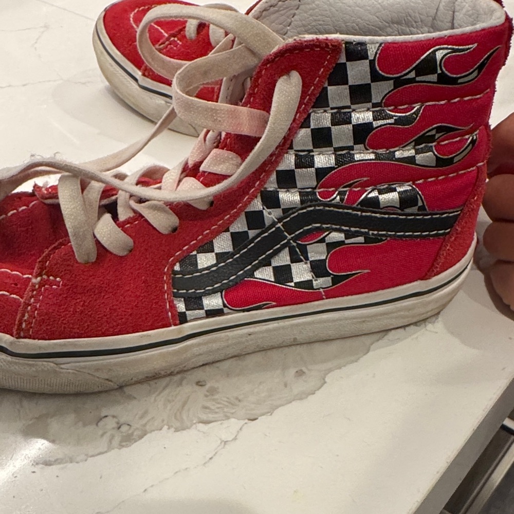 Vans Red High-Top Sneakers with Checkered Detail